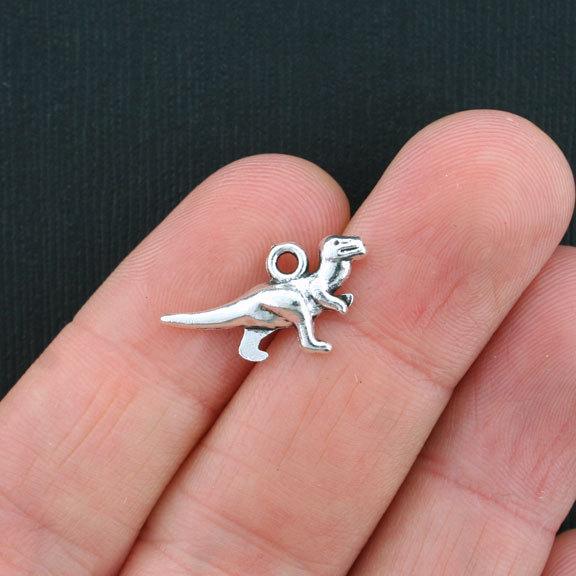 10 Dinosaur Antique Silver Tone Charms 2 Sided - SC3538