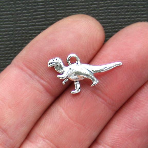 10 Dinosaur Antique Silver Tone Charms 3D - SC2660