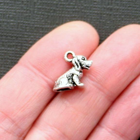 10 Dog Antique Silver Tone Charms 3D - SC2725