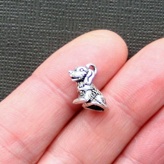 10 Dog Antique Silver Tone Charms 3D - SC2725