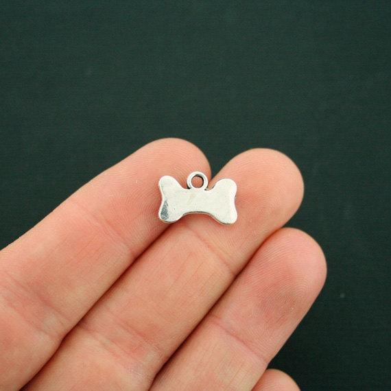 10 Dog Bone Antique Silver Tone Charms - SC6597