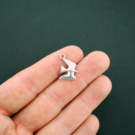 10 Dove Antique Silver Tone Charms 2 Sided - SC5931