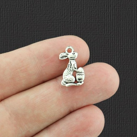 10 breloques de ton argent antique lapin de Pâques 2 faces - SC912