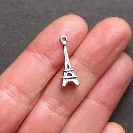 10 Eiffel Tower Antique Silver Tone Charms 3D - SC801