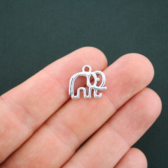10 Elephant Antique Silver Tone Charms 2 Sided - SC1172