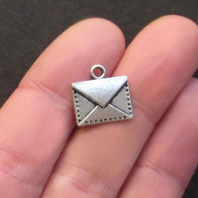 10 Envelope Antique Silver Tone Charms - SC1746