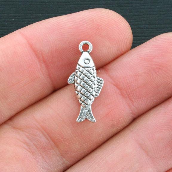 10 Fish Antique Silver Tone Charms 2 Sided - SC4018