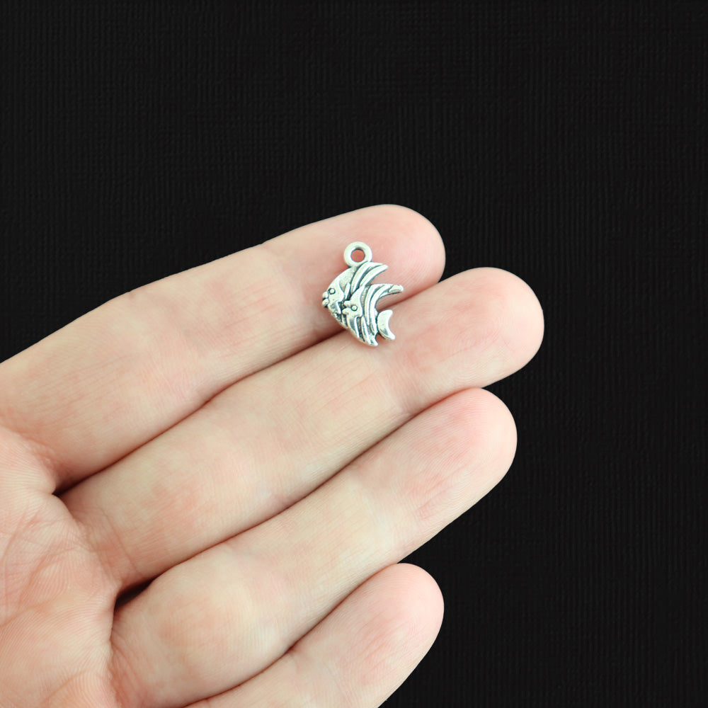 10 Fish Antique Silver Tone Charms 2 Sided - SC749