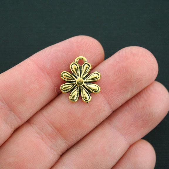10 breloques de ton or antique fleur 2 faces - GC384