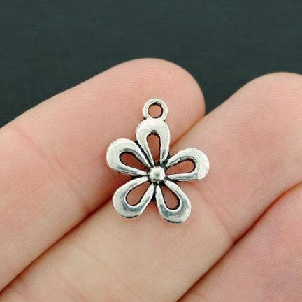 10 Flower Antique Silver Tone Charms - Choose Your Color!