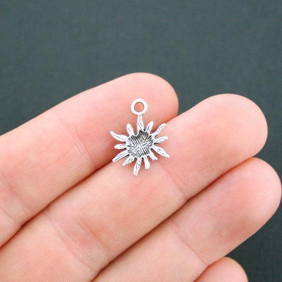 10 Flower Antique Silver Tone Charms - SC1126