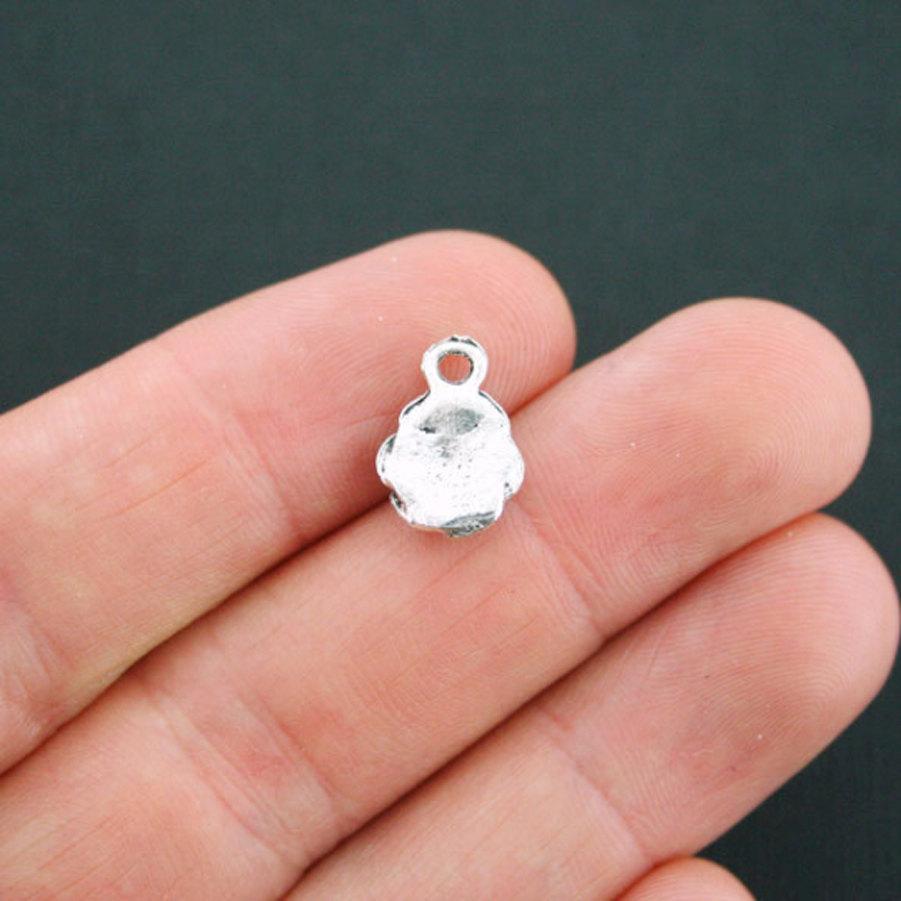 10 Flower Antique Silver Tone Charms - SC2148