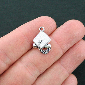 10 Graduation Antique Silver Tone Charms 2 faces - SC4587