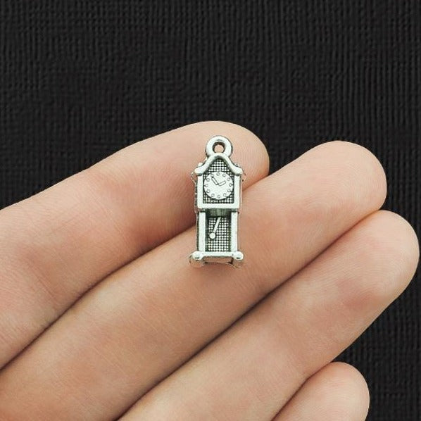 10 Grandfather Clock Silver Tone Charms - SC1913