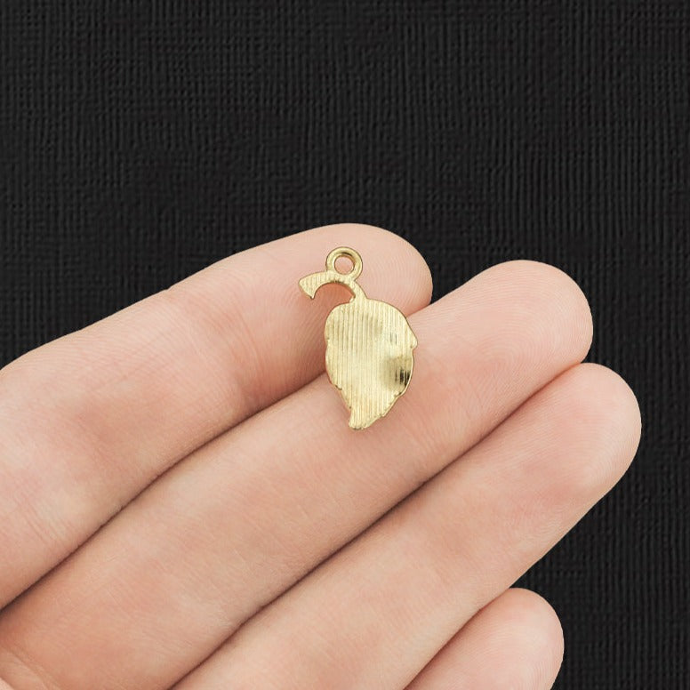 10 breloques en émail doré feuille verte - E1155