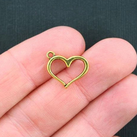 10 Heart Antique Gold Tone Charms - GC274