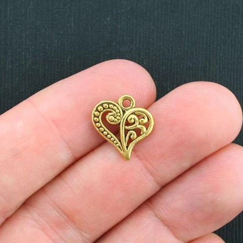 10 Heart Antique Gold Tone Charms - GC284