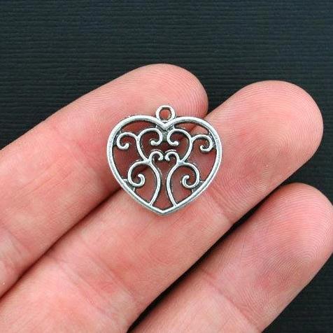 10 Heart Antique Silver Tone Charms - SC3453