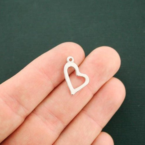 10 Heart Antique Silver Tone Charms - SC6640