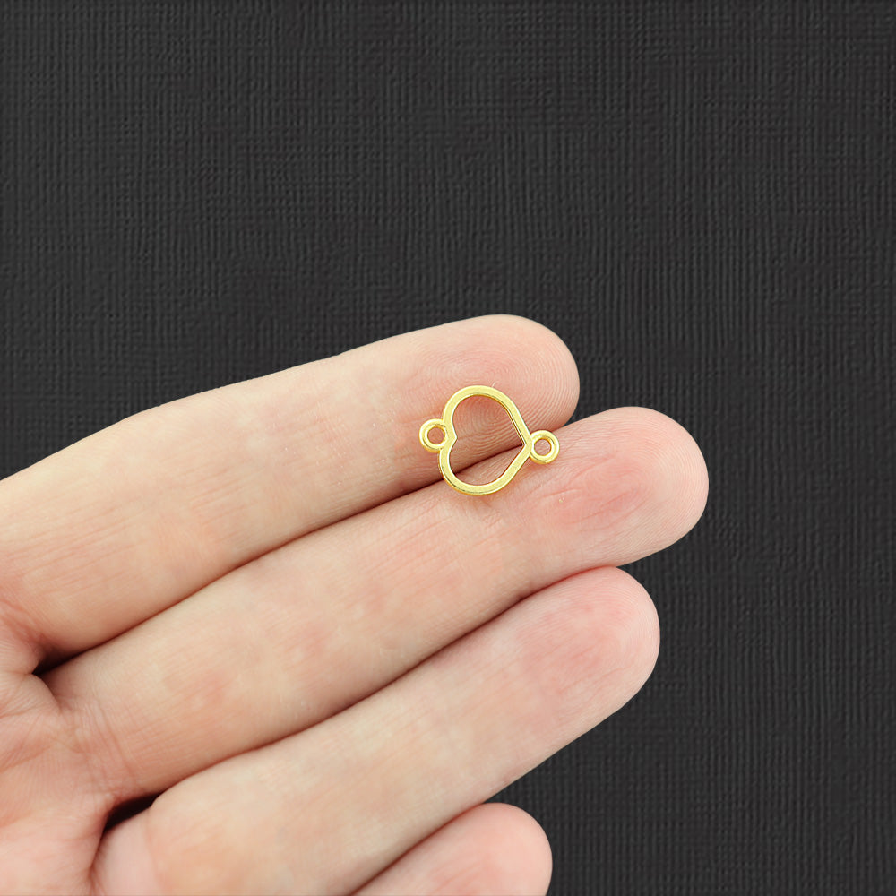 10 Heart Connector Gold Tone Charms 2 Sided - GC711