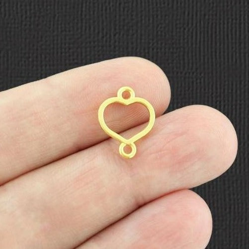 10 Heart Connector Gold Tone Charms 2 Sided - GC711