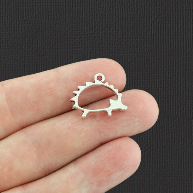 10 Hedgehog Antique Silver Tone Charms 2 Sided - SC2584