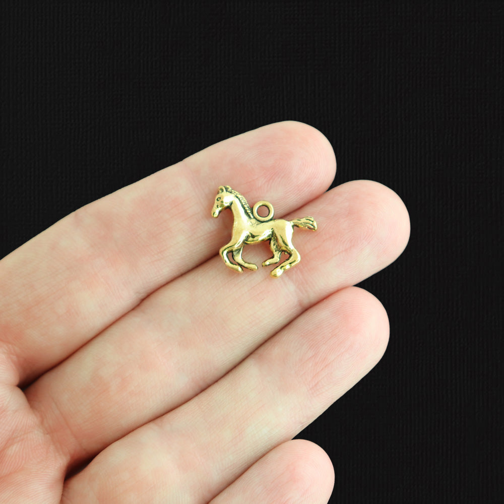 10 Horse Antique Gold Tone Charms 2 Sided - GC167
