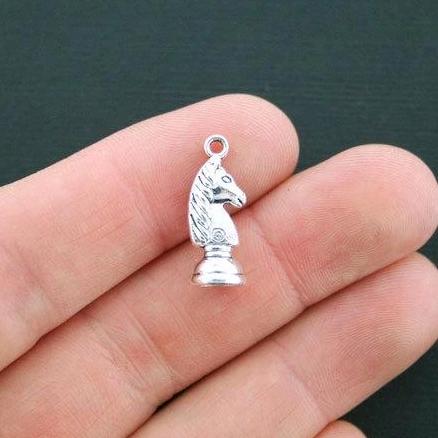 10 Knight Chess Piece Antique Silver Tone Charms 3D - SC4523
