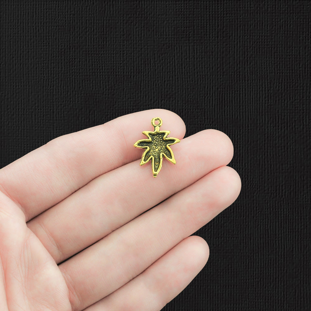 10 Leaf Antique Gold Tone Charms - GC213