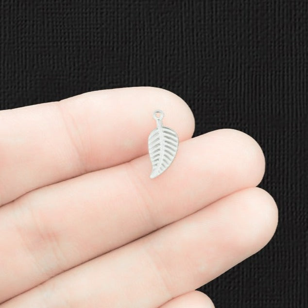 10 Leaf Silver Tone Stainless Steel Charms 2 Sided - MT486