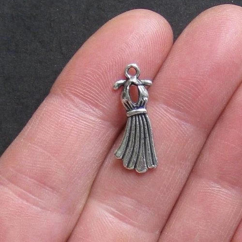 10 Long Dress Antique Silver Tone Charms - SC337