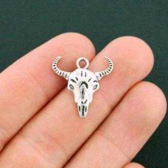 10 Longhorn Antique Silver Tone Charms - SC5930