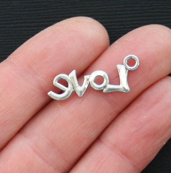 10 Love Antique Silver Tone Charms - SC3194