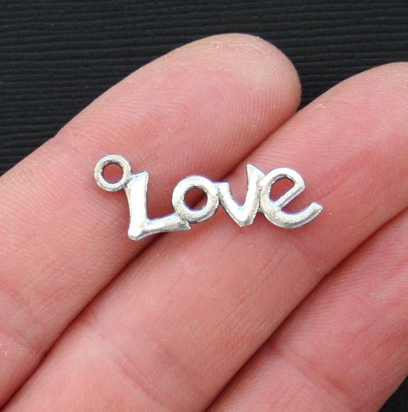 10 Love Antique Silver Tone Charms - SC3194