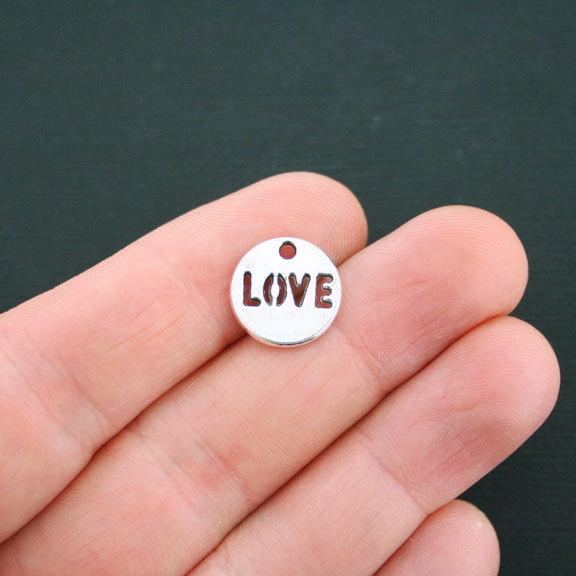 10 Love Antique Silver Tone Charms - SC4686