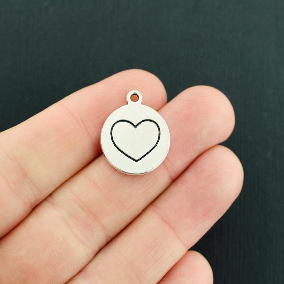 10 Made with Love Antique Silver Tone Charms - SC3497