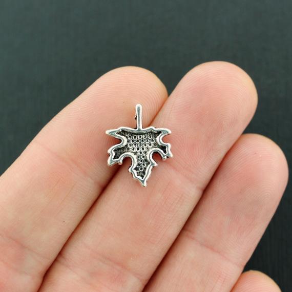 10 breloques argentées antiques feuille d'érable - SC330