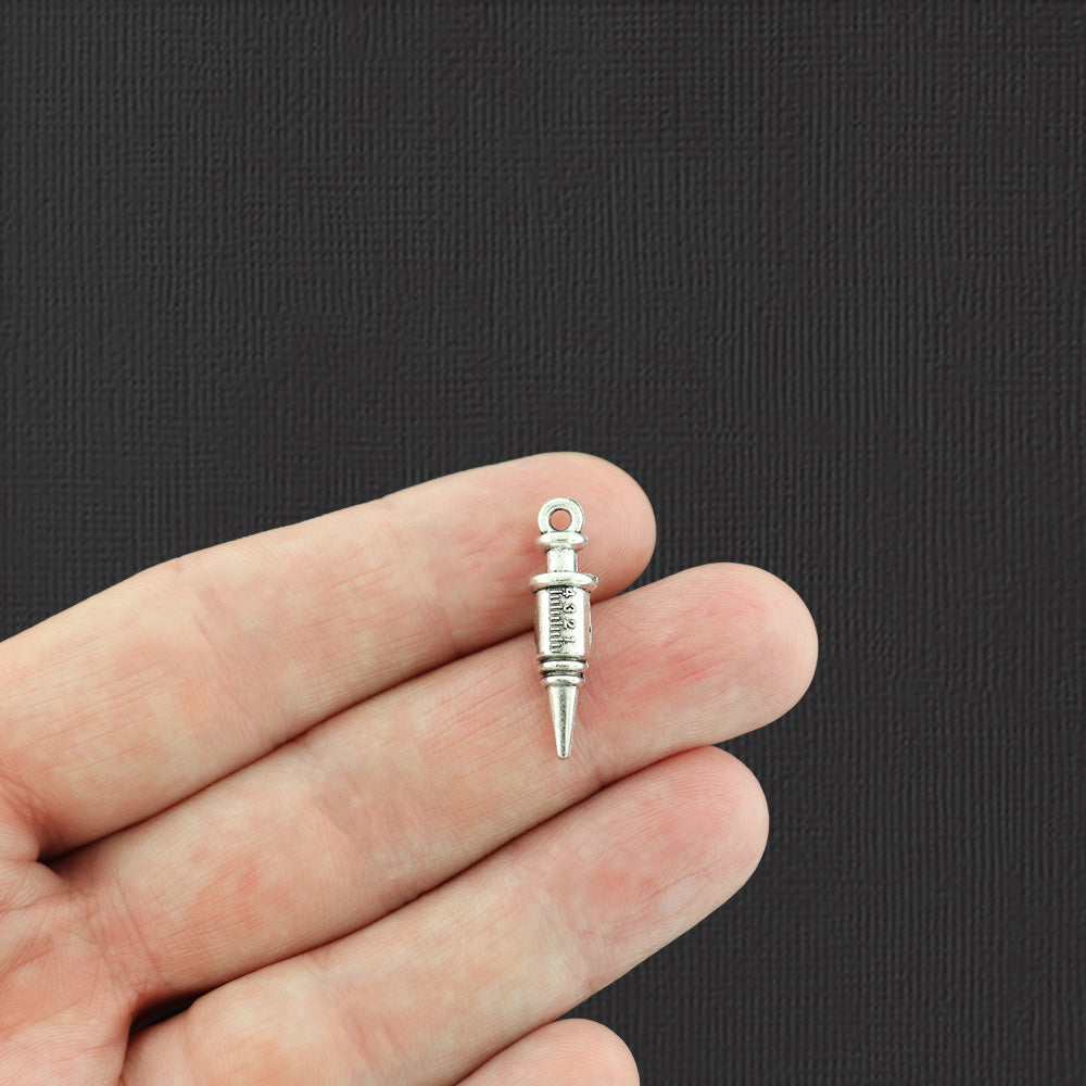 10 Medical Syringe Antique Silver Tone Charms 3D - SC2923