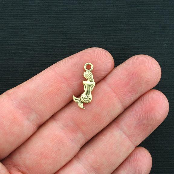 10 Mermaid Antique Gold Tone Charms 2 Sided - GC169