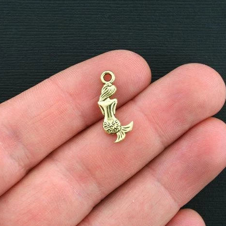 10 Mermaid Antique Gold Tone Charms 2 Sided - GC169