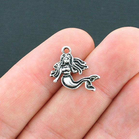 10 Mermaid Antique Silver Tone Charms - SC3960