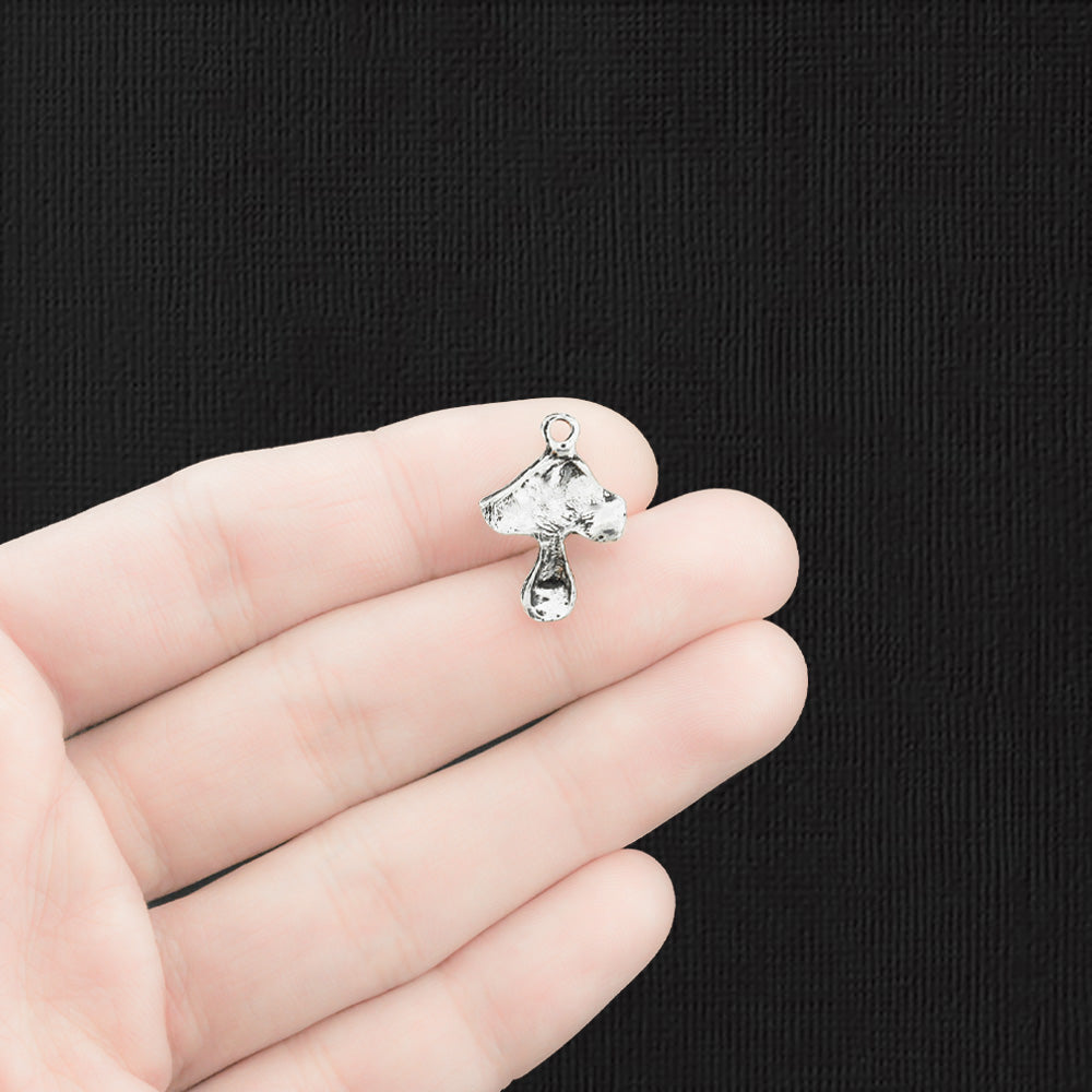 10 Mushroom Antique Silver Tone Charms - SC819