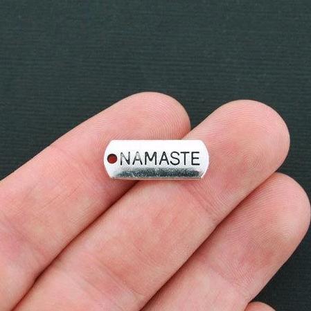 10 Namaste Antique Silver Tone Charms - SC4464