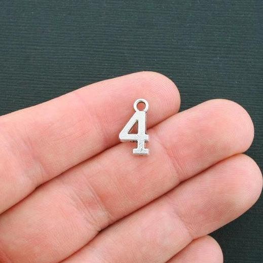 10 Number 4 Antique Silver Tone Charms - SC4426