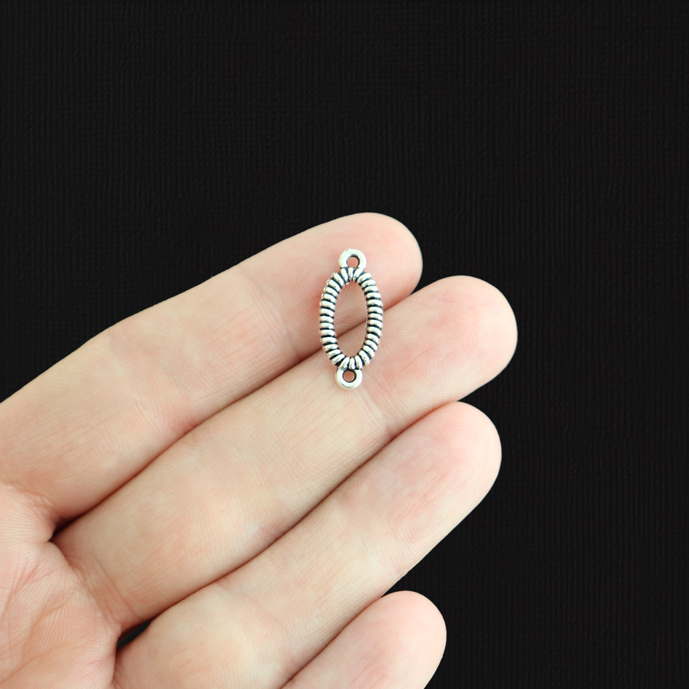 10 Oval Connector Antique Silver Tone Charms 2 Sided - FD418