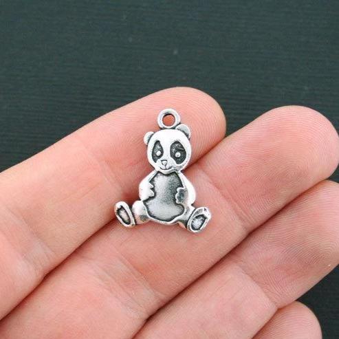 10 Panda Bear Antique Silver Tone Charms - SC2602