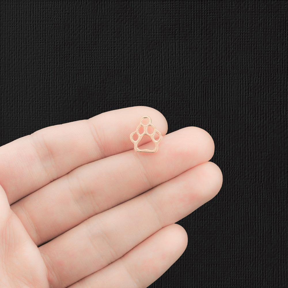 10 breloques couleur or rose empreinte de patte 2 faces - GC520