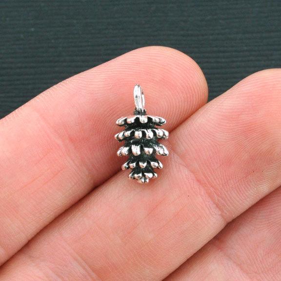 10 Pine Cone Antique Silver Tone Charms 3D - SC4218