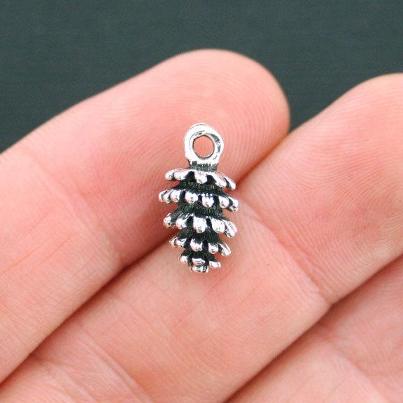 10 Pine Cone Antique Silver Tone Charms 3D - SC4218