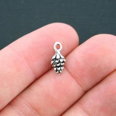 10 Pine Cone Antique Silver Tone Charms 3D - SC4367